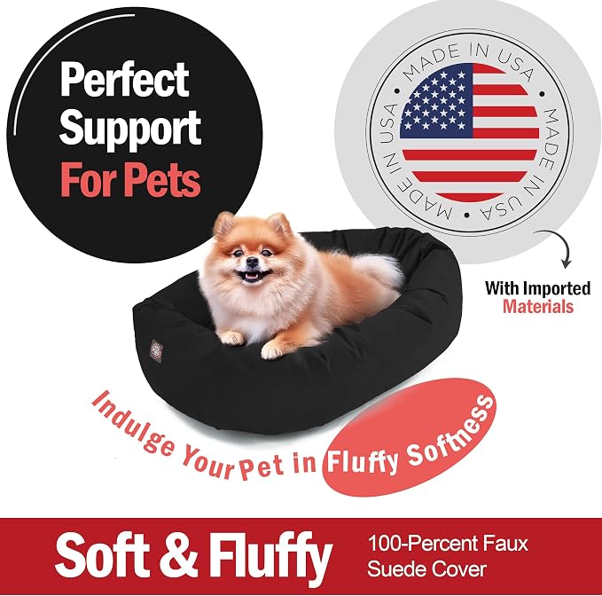 Majestic Pet 24 Inch Suede Calming Dog Bed Washable – Cozy Soft Round Dog Bed with Spine Support for Dogs to Rest Their Head - Fluffy Donut Dog Bed 24x19x7 (Inch) - Round Pet Bed Small – Black (2025) - Image 2