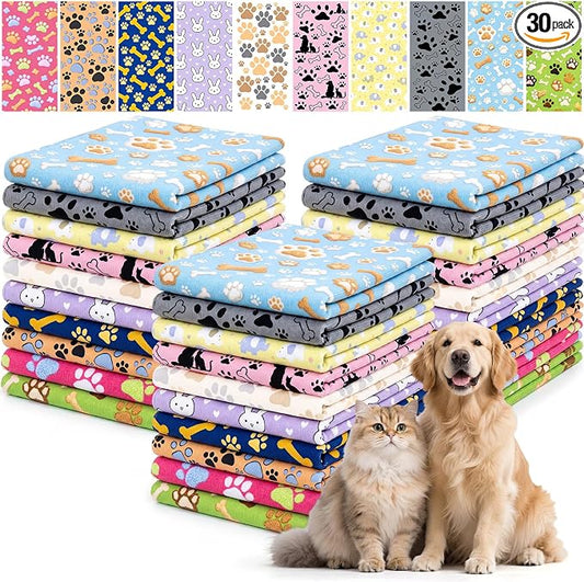 30 Pcs Dog Towels for Drying, 20"x40" Quick Drying Microfiber Pet Bath Towel, Dog Grooming Absorbent Towel with Cute Pattern, Soft Bathrobe for Large Medium Small Puppy Cat by Unknown