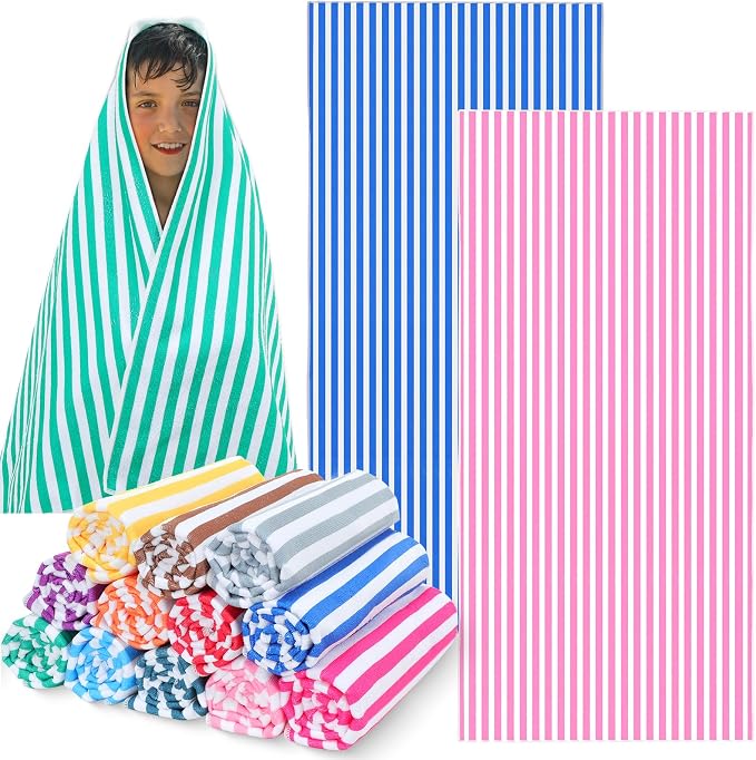 Mindsoft 12 Pack Microfiber Beach Towel Bulk Pool Towel 27.5 x 59'' Large Striped Highly Absorbent Quick Dry Soft Swim Travel Towel Bath Towel Set Cute Summer Pool Party Favor for Kid Adult, 12 Colors by Mindsoft