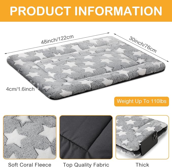 VitalCozy 4 Pcs Dog Crate Pads, Ultra Soft Warm Washable Anti-Slip Kennel Bed Mat for Pets, Reversible, Replaceable, Cage Liner for Small Medium Large Dogs and Cats(30 x 48 x 1.6 Inch,Star,Gray) - Image 2