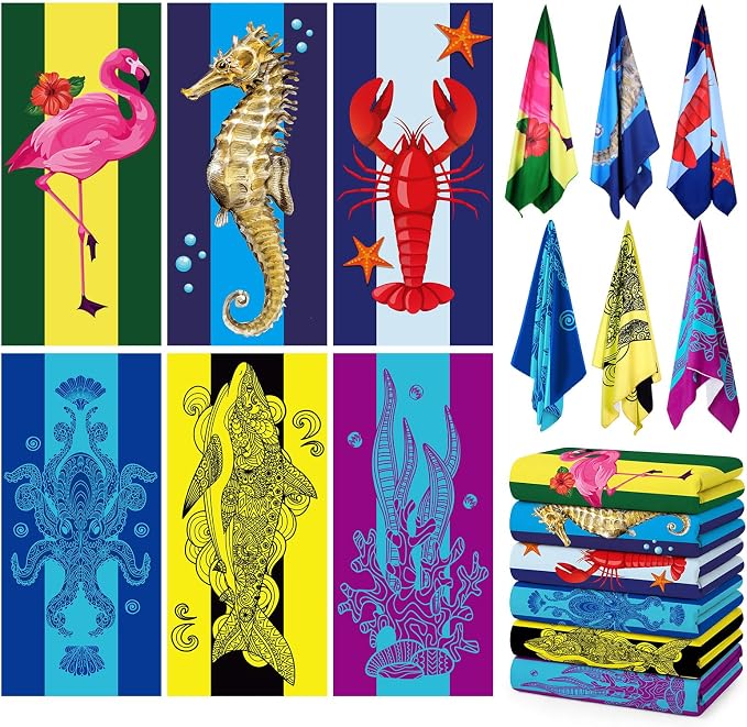 Peryiter 6 Pcs Oversized Microfiber Beach Towels Large Quick Dry Pool Towels Absorbent Camping Travel Blanket Set for Women Men Bath Beach(Summer Style, 31 x 63 Inch, Vibrant Colors) by Peryiter