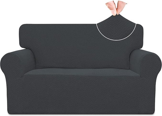 Easy-Going Stretch Jacquard Loveseat Couch Cover, 1-Piece Soft Sofa Cover, Sofa Slipcover with Anti-Slip Foams, Washable Furniture Protector for Kids, Pets (Loveseat, Dark Gray) by Easy-Going