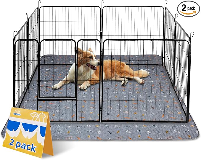 Sunheir Washable Pee Pads for Dogs Extra Large 48" x 60" 2-Pack, Reusable Puppy Pads Pet Training Pads for Dog Playpen Indoor, Waterproof Dog Pee Pads for Puppy Playpen, Whelping Pad - Light Grey by SUNHEIR