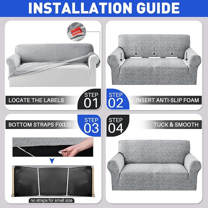 YEMYHOM 1 Piece Stretch Couch Covers for 3 Cushion Couch, Jacquard Sofa Cover with Non-Slip Elastic Bottom, Thickened Slipcover Furniture Protector for Dogs Pets (Large, Light Gray) - Image 7