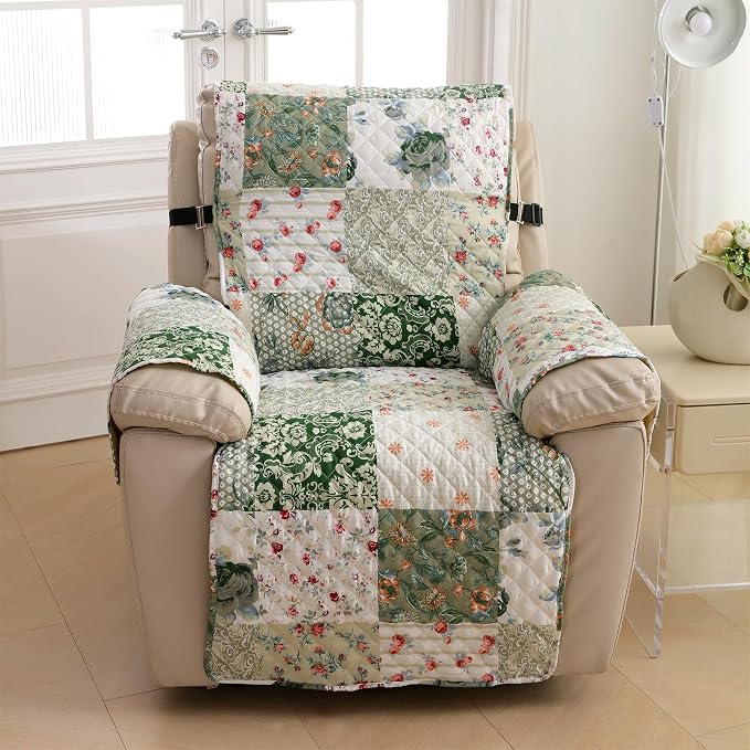 Cmfshape Skidproof Sofa Cover-Green Sofa Slipcover with Elastic Straps-Easy Fit Slip Cover-Patchwork Washable Furniture Protector for Pets and Kids(Chair,Green) by cmfshape-quiltset