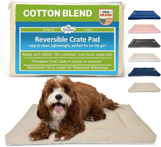 Pet Dreams Dog Crate Pad - Washable Kennel Mat, Crate Pads for Dog Cages, Non-Toxic, Flat Indoor Cat Bed, Fits iCrate 18, 24, 30, 36, 42, 48 Inches (Khaki, Large, 36") by PetDreams