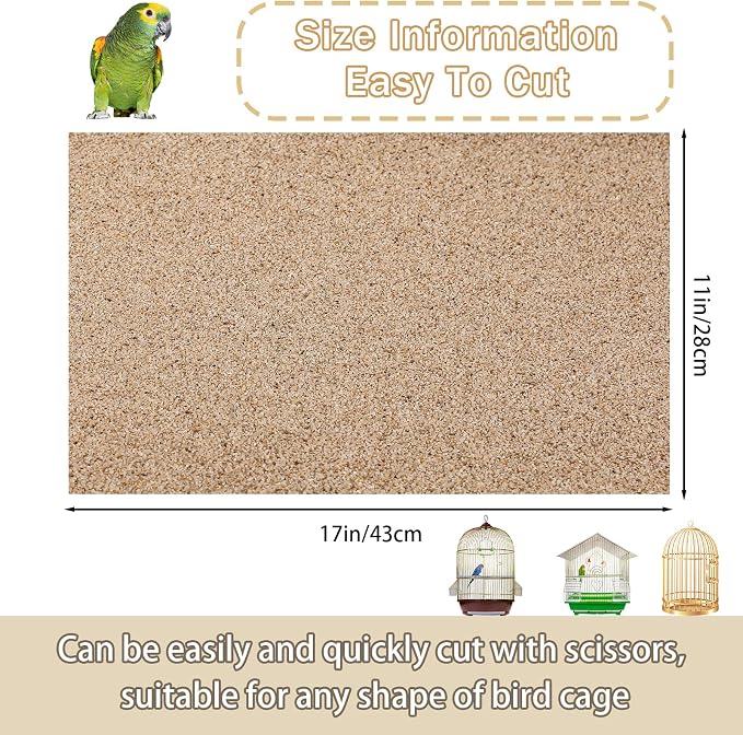 Fabbay 100 Pcs Gravel Paper for Bird Cage Gravel Liner Paper Pet Sandpaper Special for Bird Cage in Sea Sand, Easy Clean Pet Sandpaper Calcium Paper for Birdcage Parrots Cockatiels(11 x 17 Inch) - Image 2