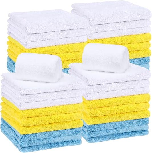 Shimeyao 30 Pcs 16 x 16 Inch edgeless Microfiber Plush Towels for Cars Detailing Drying Wash Polishing Absorbent Cleaning Cloths, 500 GSM (Light Blue, White, Yellow) by Shimeyao
