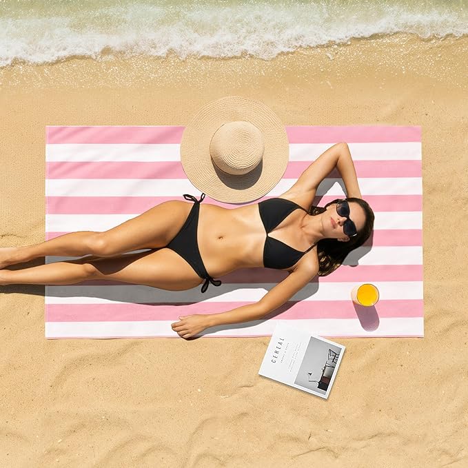 Touchat 4 Pack Beach Towels Oversized 30'' x 60'' Microfiber Pool Swim Bath Camping Travel Cabana Stripe Quick-Dry Super Absorbent Lightweight Sand Free Towel for Adults, Multi-Functional，Pink - Image 2