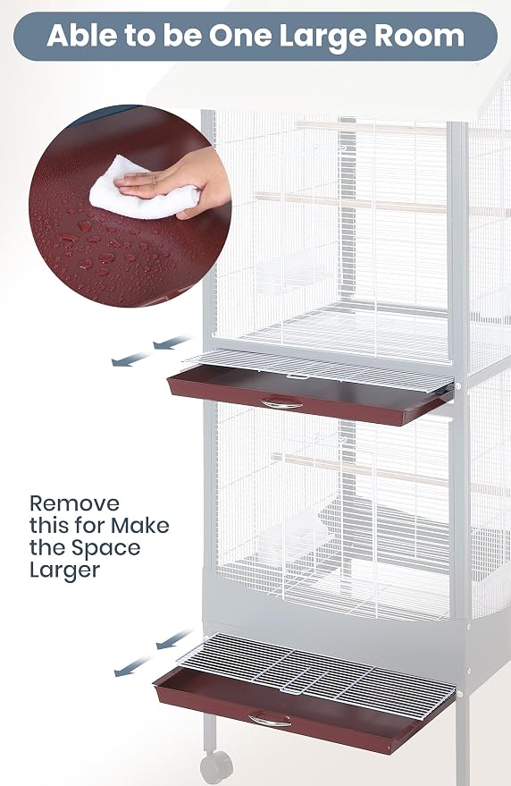 Garvee Bird Cage, 66''H Extra Large Bird Cage, w/Removeble Tray, Waterproof Roof, Easy to Clean, Lockable Caster, Indoor& Outdoor Application for Conure,Macaw,Budgie,Cockatiel,Lovebirds,Parakeet | w/Removeble Tray, Waterproof Roof, Easy to Clean, Locka... - Image 6