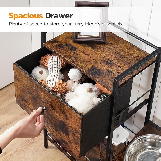 HOOBRO Elevated Dog Bowls Stand with Drawer, Height Adjustable Raised Feeding Station Cabinet with Storage Basket, 4-IN-1 Pet Storage Organizer for Large Medium Breeds, Rustic Brown and Black BF22PO03 - Image 6