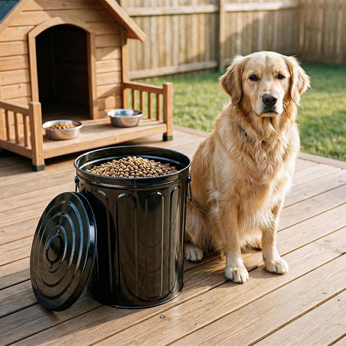 Plexon 5 Gallon Small Metal Trash Can with Lid Outdoor Galvanized Steel Bucket with Lid 5 Gal Storage Can for Dog Food Bird Seed Storage Container, Black - Image 7