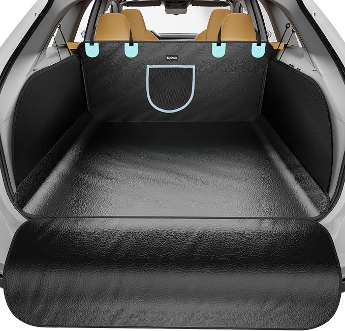 SUV Cargo Liner for Dogs with PU Leather, Waterproof Pet Trunk Cover with Taller Side Panels, Dog Seat Mat for SUVs Vans with Bumper Flap Protector, Non-Slip, Large Size Universal Fit, Black by TapizadoByCarPetGear