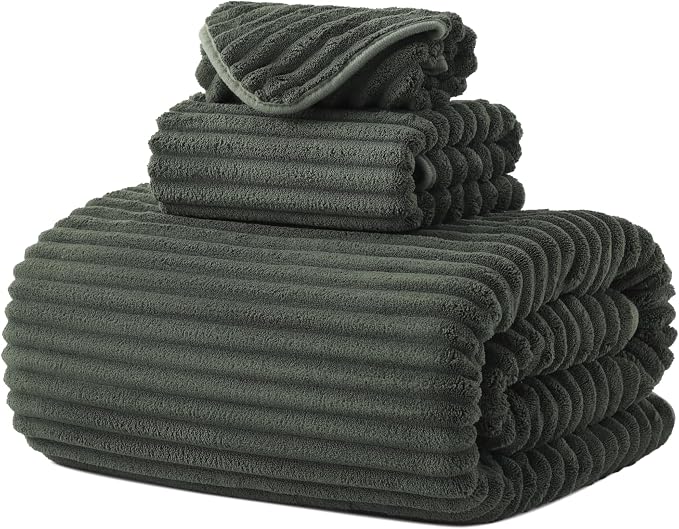 3 Pack Bath Towel Set, 40"x80" Oversized Bath Sheet, Olive Green | Ultra Soft Microfiber, Lint Free, Quick Dry, Highly Absorbent, Full Body Coverage, 1 Bath Sheet, 1 Hand Towel, 1 Washcloth by NALIVO