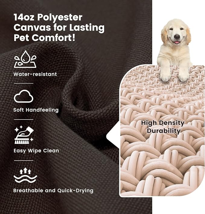 Miguel Durable Canvas Dog Bed for Small Pet Outdoor Dogs Pad 14 Ounce Canvas Waterproof Pet Pillow with Removable Washable Cover,24 x 18 inch, Brown - Image 3