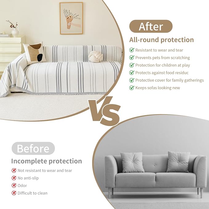 VANJOROY Couch Sofa Cover for 2 3 Cushion Sectional Sofa L-Shape -Washable 100% Organic Chenille Couch Cover for Dogs Pets, Boho Couch Cover Protector Soft Sofa Slipcovers with Tassel,71"x 134" - Image 6