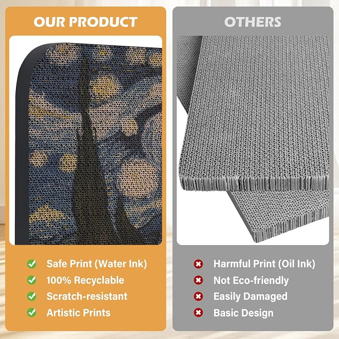 2 Pack Cat Wall Scratcher, Art Cat Scratching Board for Cats | Wall Mounted Cat Scratch Pad, Water-Based Ink, Hook&Loop Strips, Floor or Wall Use, 16.7x11x1 Inch, Series 1 - Image 6