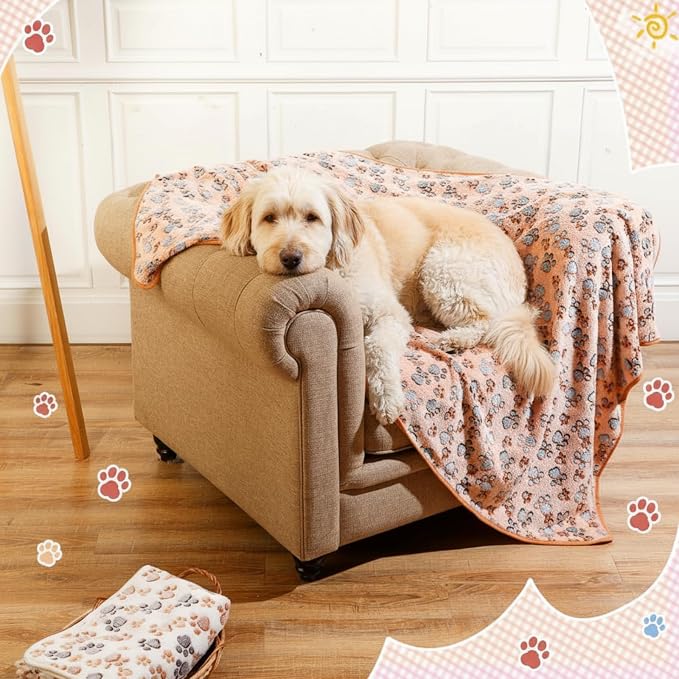 Tatuo 4 Pack Fleece Dog Blankets for Puppy Cats Multi-Size Sleep Mat for Pet Guinea Pig Soft Washable Warm Crate Bed Puppy Teething Toys Print Pattern Blanket Indoor(Mixed Color,72 x 72 Inch,Paw) - Image 6