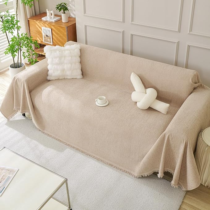 DREAMINGO Sofa Covers Washable Thick Chenille Couch Cover for 3 Cushion Couch Sofa Multi-Use Couch Cover Blanket Modern Pet Furniture Protector Sectional Couch Slipcover 71"x134", Khaki - Image 7