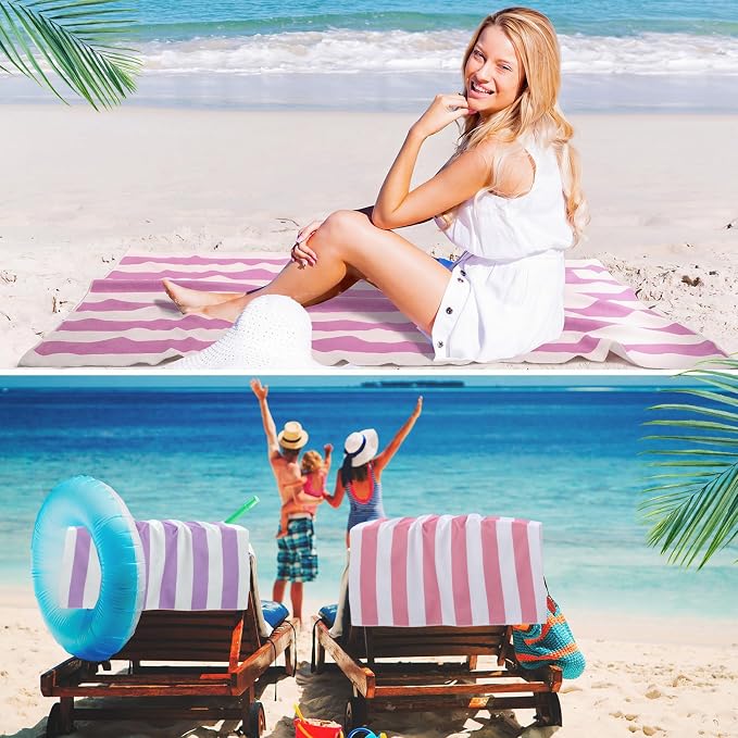 EBOOT 10 Pack Oversized Beach Towel Set Extra Large Pool Towels Microfiber Quick Dry Swim Blanket for Adult Women Men Face Hand Body Bath Travel Pool(Fancy Color,36 x 72 Inch,Cabana Stripe) - Image 6
