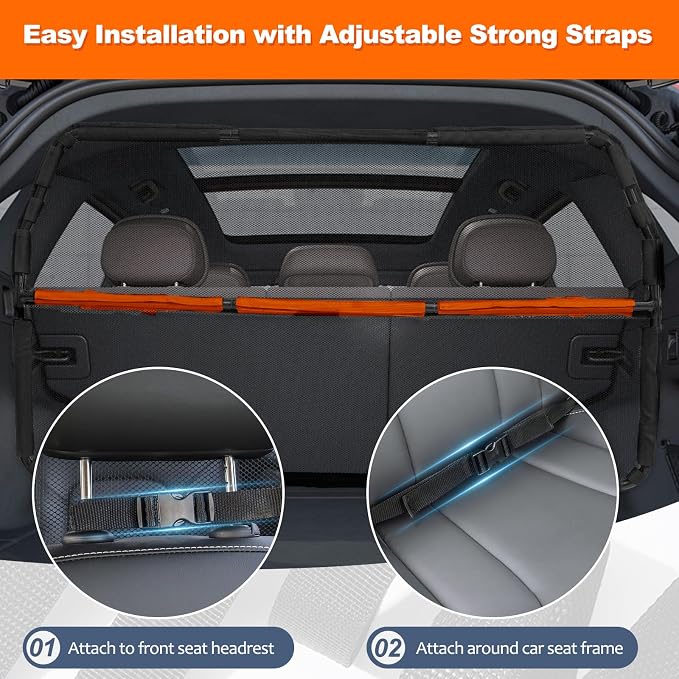 Dog Barrier for Cargo Area, 46" Wide See Through Vehicle Car Hatchback Dog Car Net Barrier, Dog Car Net Mesh for 3rd Row Seat,Back Seat Car Divider Barrier Restraint Fence Trunk Shield for Car - Image 6