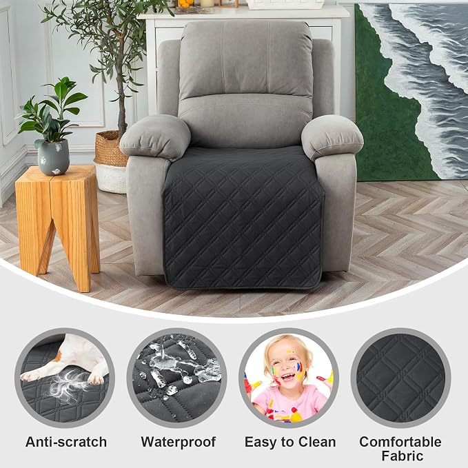 Genina Waterproof Recliner Chair Covers, Recliner Cover for Dog Pets Friendly, Washable Antislip Reclining Chair Cover Furniture Protector, Sofa Slipcover for Living Room(23.6inch/Charcoal Gray) - Image 2