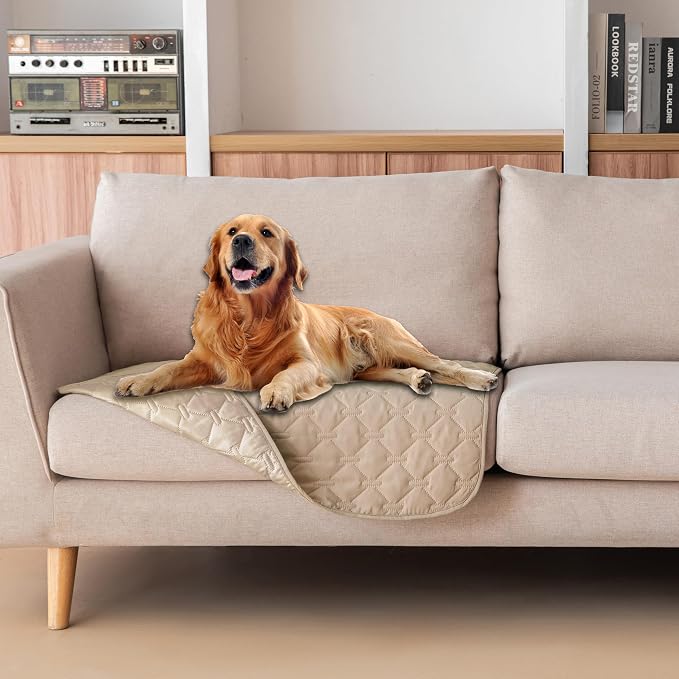 gogobunny 3X Stronger Waterproof Pet Blanket, Scratch Proof Furniture Protector for Dogs Cats, Reversible Cover 30x30 Inch, Dark Beige by gogobunny