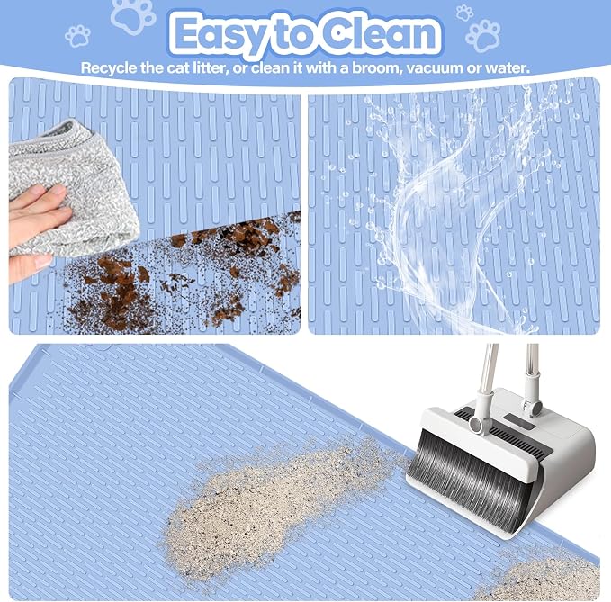 Silicone Cat Litter Mat for Litter Box 34”x22” Large Cat Mat, Blue | Waterproof, Non-Slip, Leak-Proof Rug Mat with Lip, Easy to Clean, Extra Large Litter Catcher Mat for Floor - Image 5