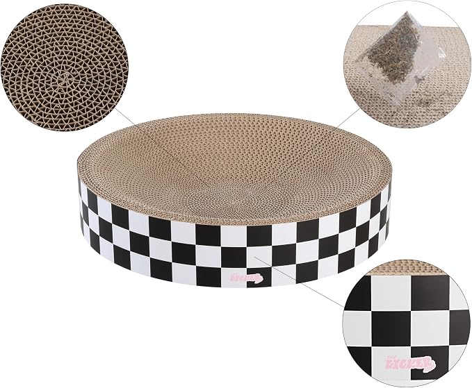 CSR1010F Nelson 20.13" Modern Cardboard Round Bowl Cat Scratcher with Catnip, Checkered - Image 5