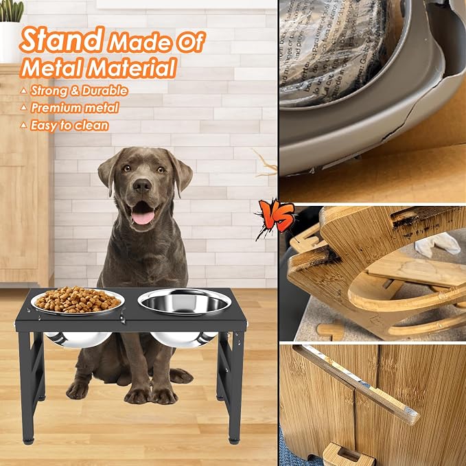 Metal Raised Dog Bowl, 10" Elevate Dog Feeder Stand, 2 Bowls & Non-Slip Mat - Image 4