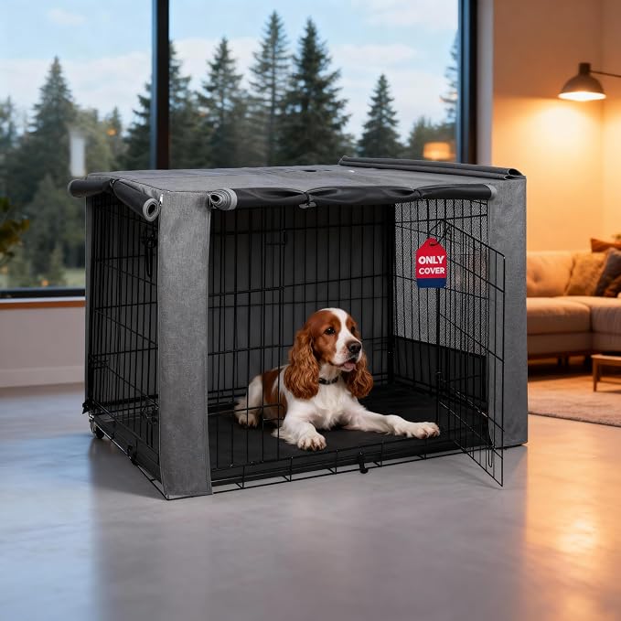 HiCaptain Breathable Dog Crate Cover 36 Inch, Durable Heavy Duty Kennel Cover, Dual Zippered Panels, Windproof Waterproof UV-Resistant(Grey) by HiCaptain