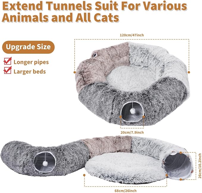 Large Cats Tunnels for Indoor Cats Fluffy Warm Cat Bed and Detachable Cave Tunnels with 20 Pet Toys, Donut Tunnel and Variety Kitten Toy Set for Playing - Image 6