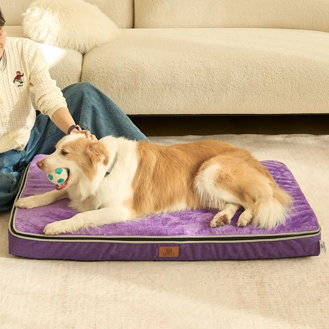 LIORCE Memory Foam XL Dog Bed - 4” Thick Orthopedic Beds for Extra Large Dogs - Waterproof Dog Bed with Removable Washable Cover & Wrap-Around Zipper - Ultimate Comfort and Easy Maintenance, Purple - Image 6