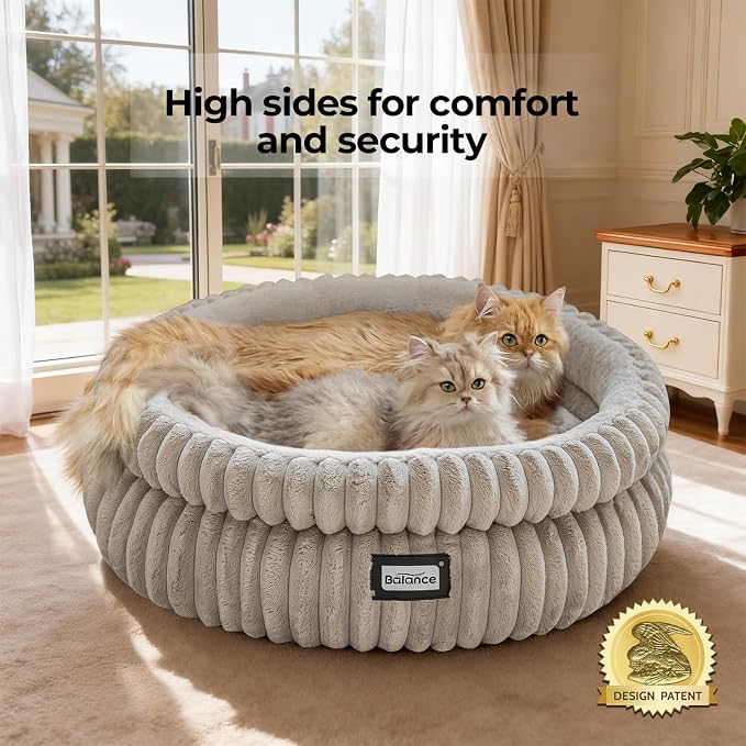 BALANCE Cat Bed Kitten Bed, Washable Round Cat Beds for Indoor Cats,Super Soft Plush Faux Fur Pet Bed for Puppy and Kitten with Anti-Slip Bottom - Image 2