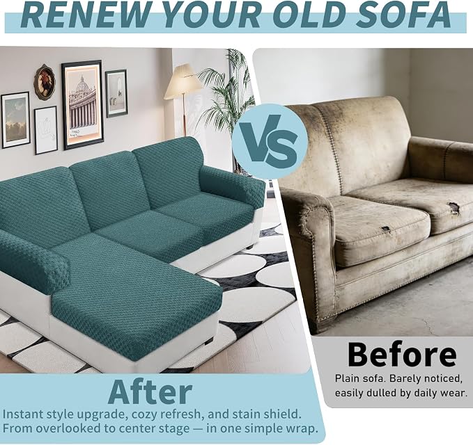 YEMYHOM Couch Cushion Covers for Sofa, Stretch Sectional Couch Armrest Covers Washable Thick Furniture Protector Sofa Slipcovers for Pets (2PC Armrest Cover, Peacock Blue) - Image 4