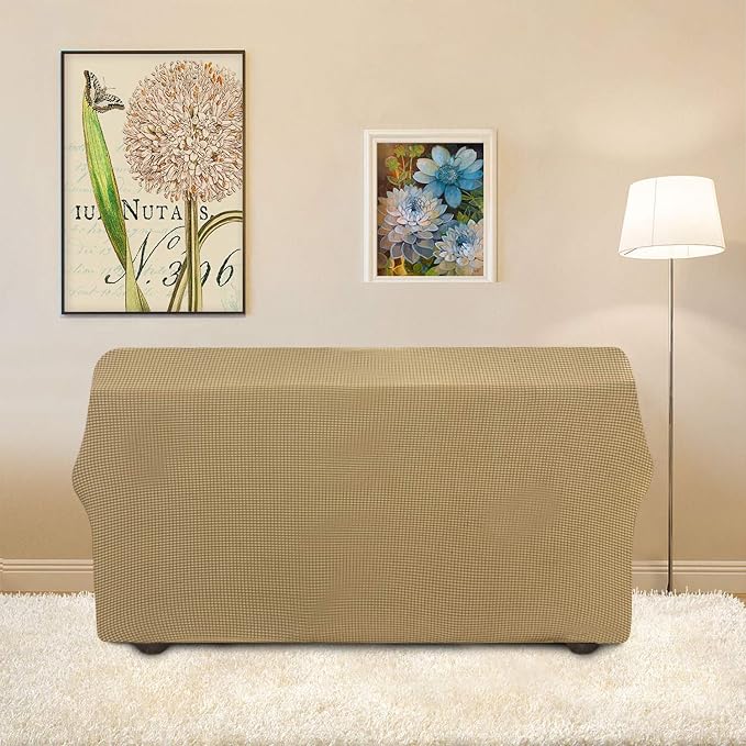 Easy-Going Stretch Loveseat Couch Covers Washable Golden | 1-Piece Loveseat Covers for 2 Cushion Couch Furniture Protector RV Sofa Slipcover Soft with Bottom for Kids Pets - Image 4