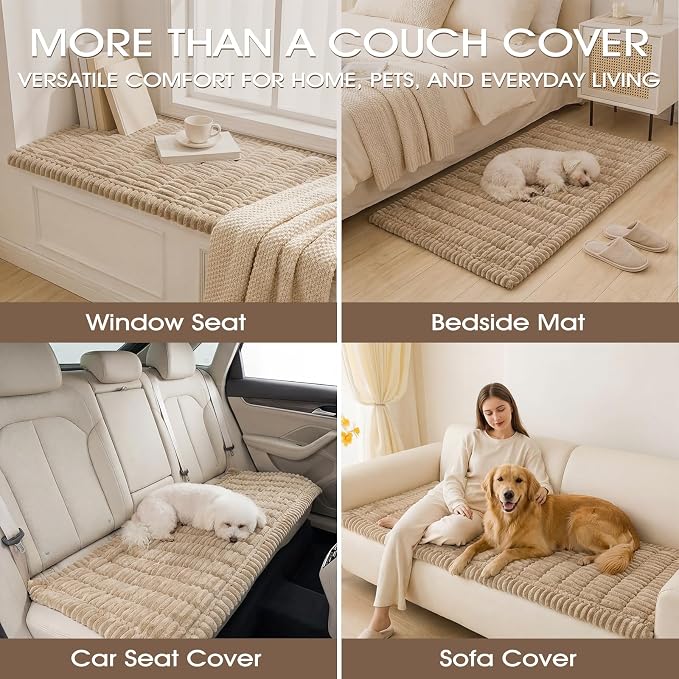 Non-Slip Washable Couch Cover for Dogs, Soft Thick Ribbed Flannel | 27.6"x70.9", Taupe, 0.8" Thick, Rubber Dot Backing, Pet-Friendly Protector for Sofa, Floor, Window Bench, Car Seat or Camping - Image 7
