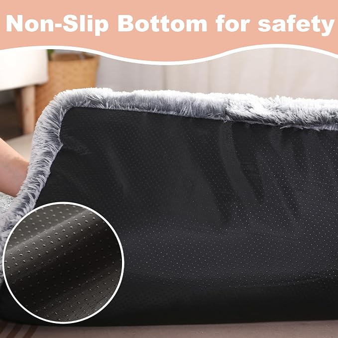 Bedfolks Waterproof Crate Bed, Plush Dog Kennel Pad with Removable Washable Cover, Faux Fur, Fluffy, 41"x27", Dark Grey - Image 6