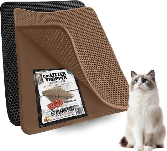 Small Cat Litter Trapper by iPrimio - Litter Mat, EZ Clean Cat Mat, Litter Box Mat Water Proof Layer and Puppy Pad Option. Patented (23"x21" Brown) by iPrimio