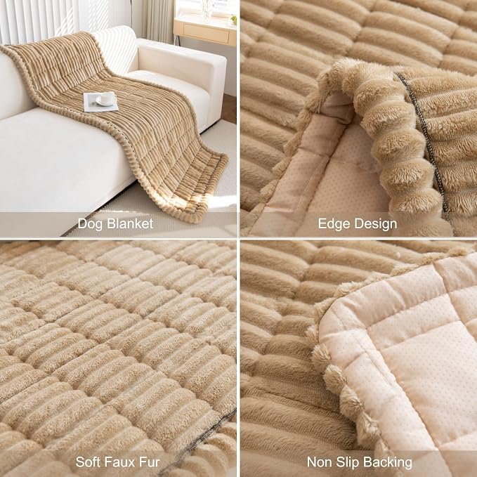 Faux Fur Plush Dog Couch Cover 3D Stripe Fuzzy Sofa Cover Non-Slip Fluffy Dog Bed Cover Pet Blanket Sofa Couch Furniture Protector for Puppy Large Dog Cat (Coffee,24"x35") - Image 7