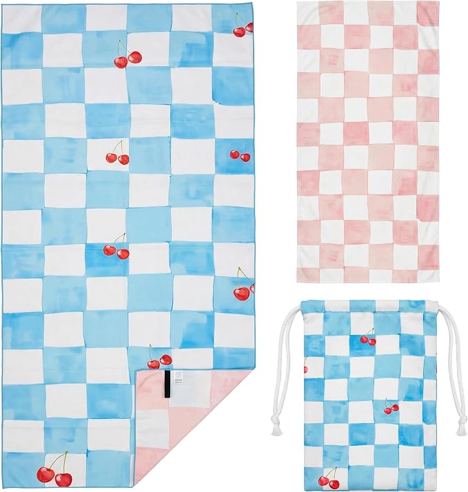 Microfiber Beach Towel W/Bag, Double Print Cherry Towel, 71 * 36'' | Quick Dry XL Beach Towels for Cruise Pool Yoga Gym Gift, Lightweight Absorbent Sandproof Compact Towels Beach Essentials by BEAQLIO