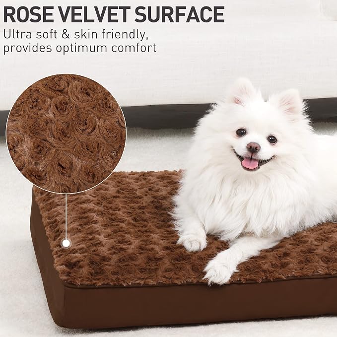 KSIIA Washable Dog Bed for Crate Waterproof for Medium Dogs,29x18 in,Brown | 3in egg crate foam,orthopedic support,Soft rose velvet,3ply waterproof fabric,removable cover,anti-slip base,washable - Image 2