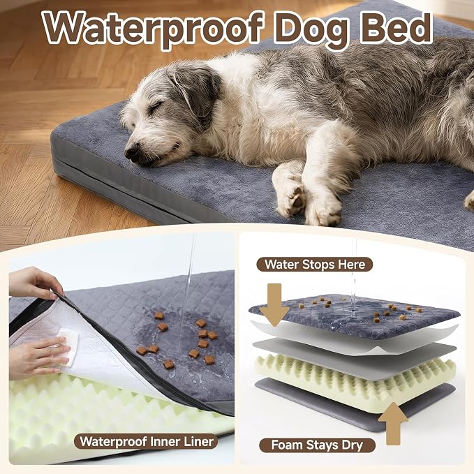 XXL Dog Bed, Waterproof Dog Crate Bed, Extra Large Kennel Pads, 47x29 | Kennel Pet Bed for Large Dogs with Removable Cover, Waterproof, Wipeable, Anti-Slip, Outdoor, Dark Grey - Image 2