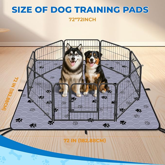 Fostanfly Washable Pee Pads for Dogs, Extra Large 72"x72"-1 Pack, Gray | Reusable Potty Pads, Non-Slip, Leakproof & Absorbent, Pet Mat for Puppy/Senior Dog Whelping Incontinence with 8 Tie Straps - Image 2