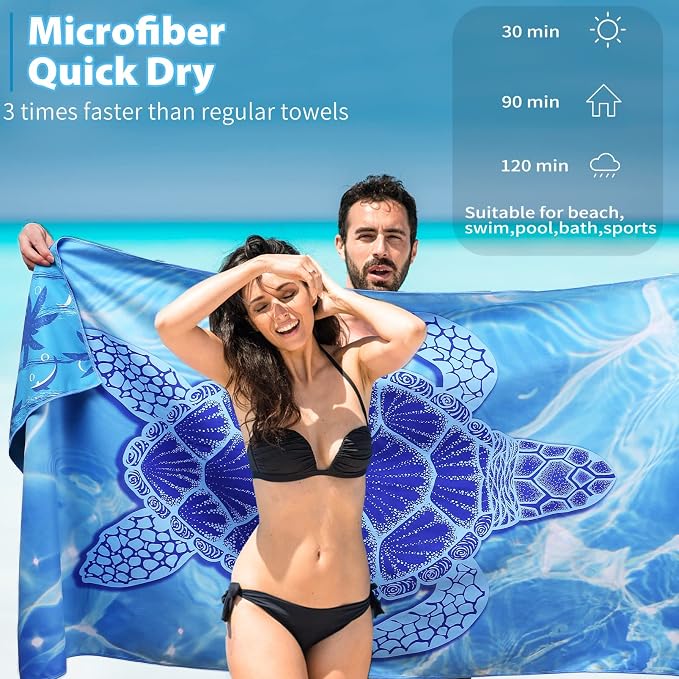 TwoYek Microfiber Beach Towel Extra Large 71x32 Turtle Floral 2 Pack | Thin & Lightweight, Sand Free, Super Absorbent & Quick Dry, Oversized Towels for Beach Bath Pool Swim Travel Essentials Gift - Image 4