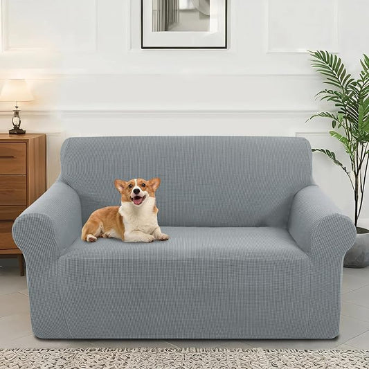 Stretch loveseat Covers Washable Sofa Slipcover, Light Grey | 1 Piece Couch Covers for Sofa Furniture Protector with Non Skid Foam and Elastic Bottom for Kids, Dogs by LuxshareHome
