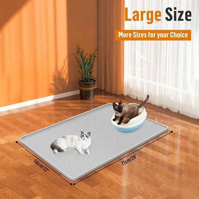 Silicone Cat Litter Box Mat 28"x 22" Extra Large Cat Rubber Mat | Cat Mat for Litter Box, Non-Slip, Waterproof Cat Litter Trapping Mat with Raised Edge, Kitty Litter Mat for Floor, Easy Clean - Image 6