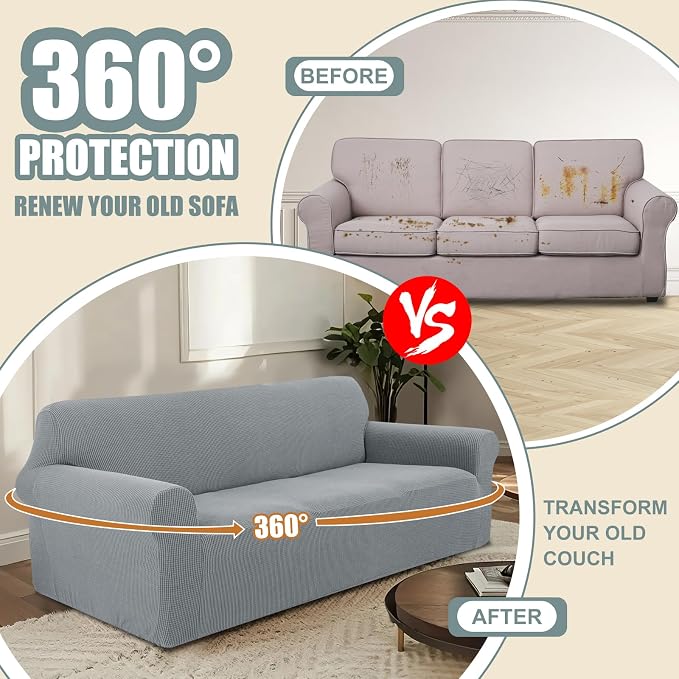 Stretch loveseat Covers Washable Sofa Slipcover, Light Grey | 1 Piece Couch Covers for Sofa Furniture Protector with Non Skid Foam and Elastic Bottom for Kids, Dogs - Image 4