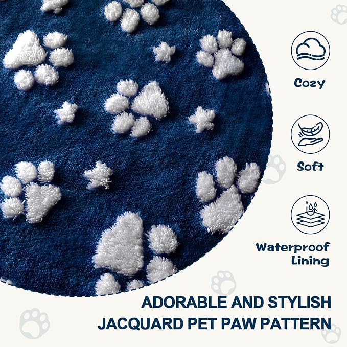 Cute Waterproof Blanket for Dog Puppy Cat, 30"x40", Navy Blue | 3D Textured Paw Pet Blanket for Bed Couch Sofa, Soft Liquid Pee Proof Pet Furniture Protector - Image 5