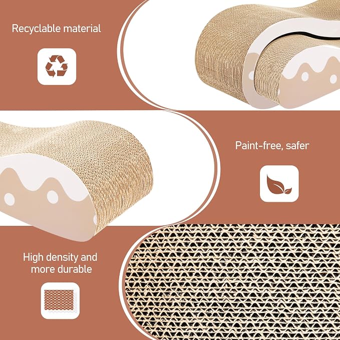 2 in 1 Cat Scratcher for Indoor Cats, Large Cardboard Cat Scratcher Lounger, 100% Recyclable&Reversible Horizontal Scratching Pads Prevents Furniture Damage,Wave - Image 5